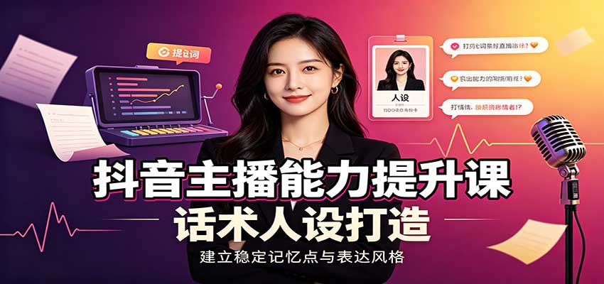抖音主播能力提升课:账号底层逻辑,直播间搭建调试,话术人设打造全套教学-聊项目
