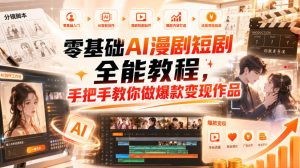零基础AI漫剧短剧全能教程,从AI智能体搭建、文案脚本分镜、多平台AI生视频、剪映精修,覆盖全题材创作,手把手教你做爆款变现作品-聊项目