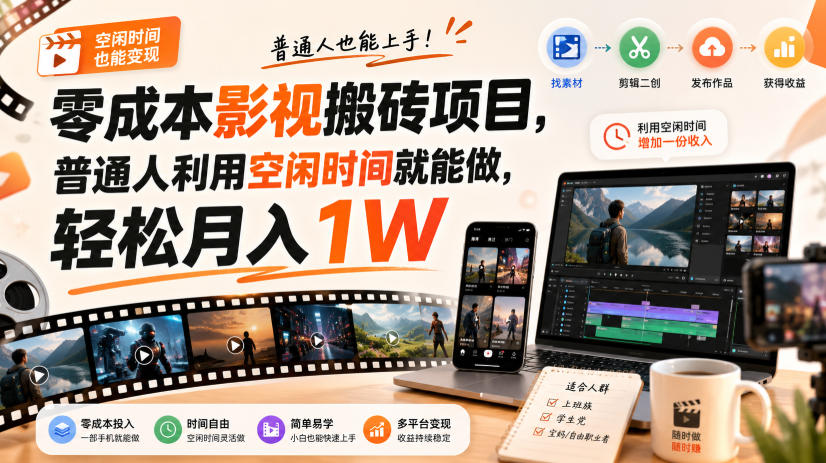 零门槛影视搬砖项目,月入万元,玩法稳定普通人可落地的长期副业!-聊项目
