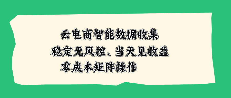 云电商智能数据收集，稳定无风控，当天见收益，零成本矩阵操作-聊项目