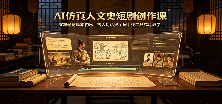 AI仿真人文史短剧创作课：穿越题材脚本构思，古人对话提示词，多工具成片教学-聊项目