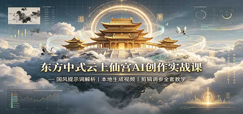 东方中式云上仙宫AI创作实战课:国风提示词解析,本地生成视频,剪辑调参全套教学-聊项目