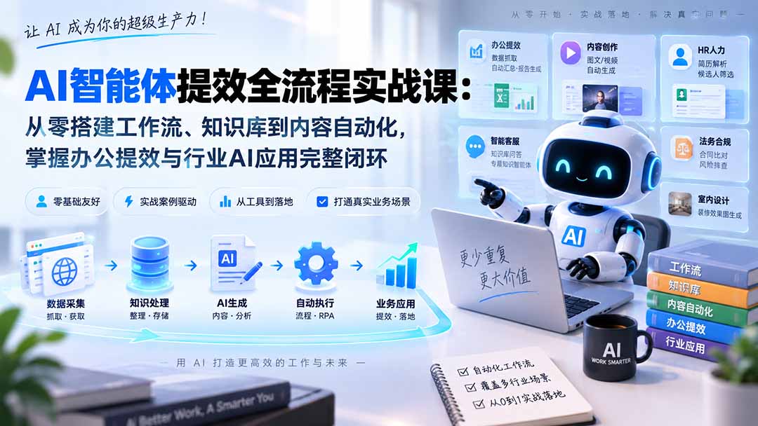 AI智能体提效全流程实战课：从零搭建工作流、知识库到内容自动化，掌握办公提效与行业AI应用完整闭环-聊项目