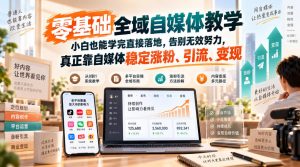 零基础全域自媒体教学,小白也能学完直接落地,告别无效努力,真正靠自媒体稳定涨粉、引流、变现-聊项目