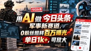 用AI做今日头条，军事新赛道，0粉丝照样百万曝光，单日1k+，可放大-聊项目