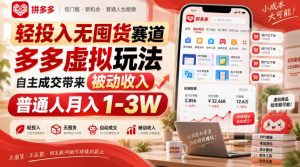 轻投入无囤货赛道,多多虚拟玩法自主成交带来被动收入,普通人月入1-3W-聊项目
