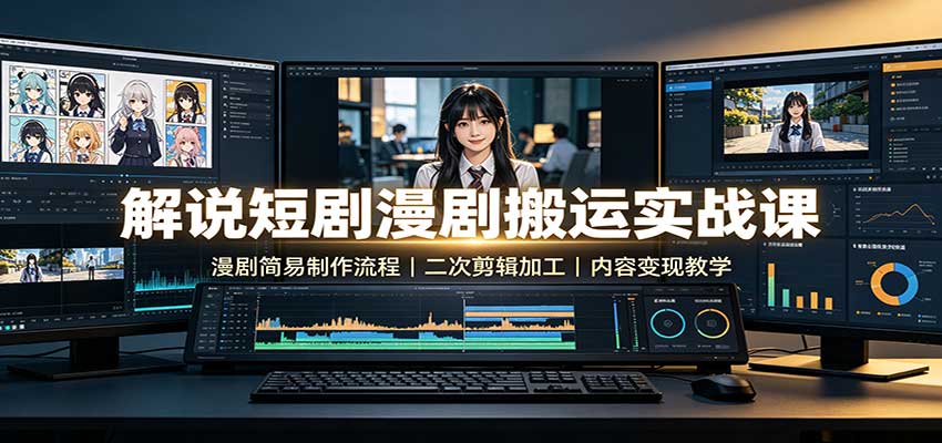 解说短剧漫剧搬运实战课：漫剧简易制作流程，二次剪辑加工，内容变现教学-聊项目