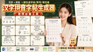 学习神器，汉字拼音字帖生成器，汉字+拼音 一键生成字帖/默写/填空卷，支持词组、成语，老师、家长必备-聊项目