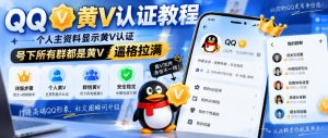 QQ黄V认证教程，个人主资料显示黄V认证，号下所有群都是黄V，逼格拉满-聊项目