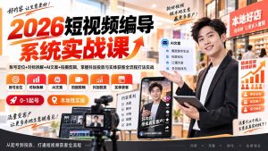 2026短视频编导系统实战课:账号定位+对标拆解+AI文案+拍摄剪辑,掌握抖加投放与实体获客全流程打法实战-聊项目