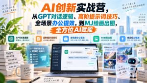 AI创新实战营，从GPT对话逻辑、高阶提示词技巧、全场景办公提效，到MJ绘画出图，全方位AI赋能-聊项目