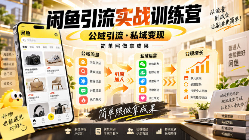 闲鱼引流实战训练营，公域引流·私域变现，简单照做拿成果-聊项目