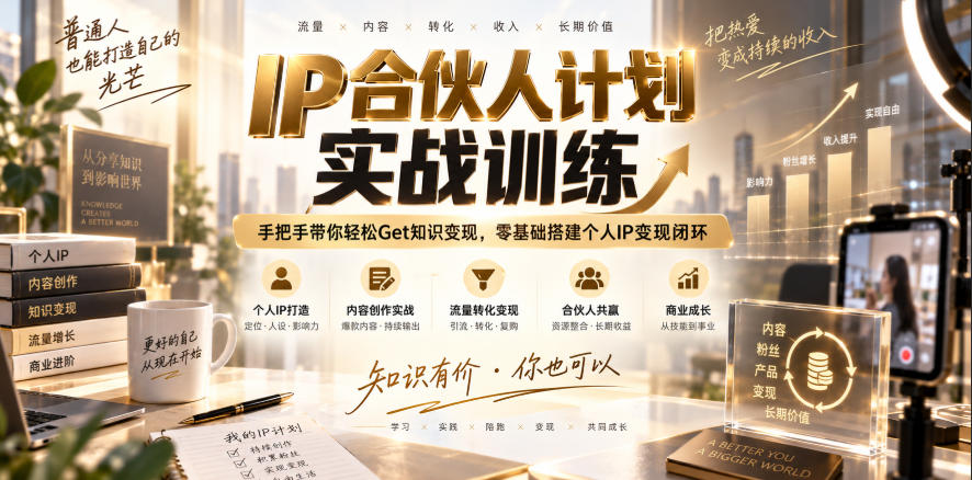 IP合伙人计划实战训练，手把手带你轻松Get知识变现，零基础搭建个人IP变现闭环(更新260908)-聊项目