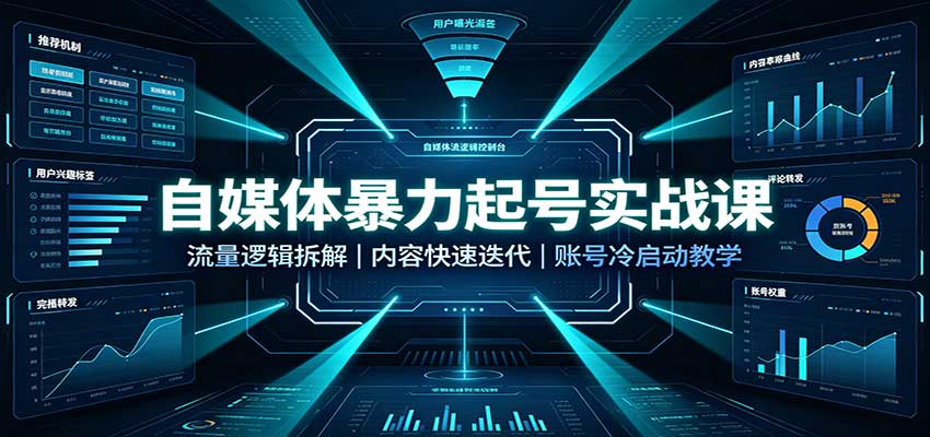 自媒体暴力起号实战课：流量逻辑拆解，内容快速迭代，账号冷启动教学-聊项目