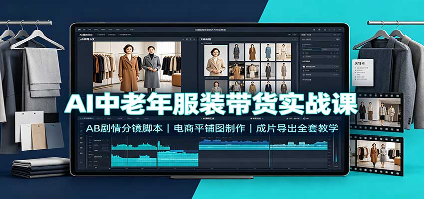 AI中老年服装带货实战课：AB剧情分镜脚本，电商平铺图制作，成片导出全套教学-聊项目