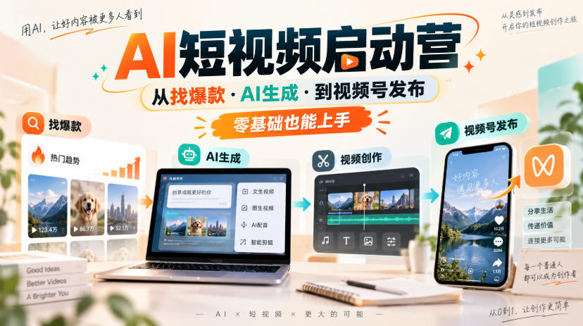 AI短视频启动营，从找爆款·AI生成·到视频号发布，零基础也能上手-聊项目