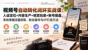 视频号自动转化闭环实战课：人设定位+内容生产+视觉包装+账号操盘，系统掌握流量获取、粉丝留存与IP打造方法-聊项目