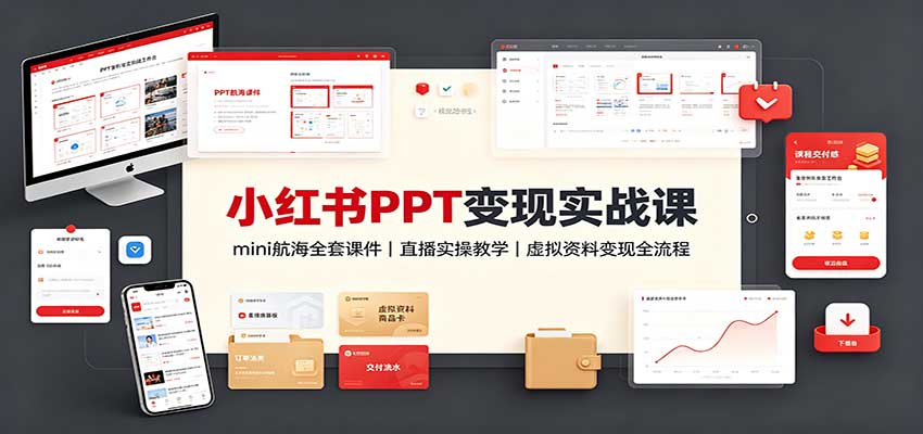 小红书PPT变现实战课:mini航海全套课件+直播实操教学,虚拟资料变现全流程-聊项目