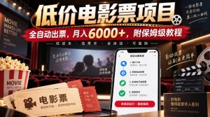 低价电影票项目，全自动出票，月入6000+，附保姆级教程【揭秘】-聊项目