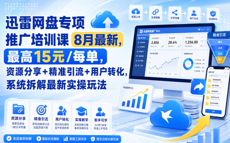 迅雷网盘专项推广培训课9月最新，最高15米/每单，资源分享+精准引流+用户转化，系统拆解最新实操玩法(更新0909)-聊项目