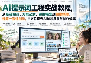 AI提示词工程实战教程,从基础理论、万能公式、思维框架到图像精修、视频一致性创作,全方位提升AI输出质量与创作效率-聊项目