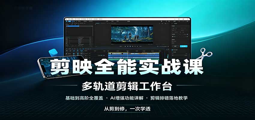 剪映全能实战课:基础到高阶全覆盖,AI增强功能,剪辑排错落地教学-聊项目