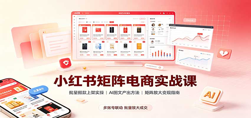 小红书矩阵电商实战课:批量搬款上架实操,AI图文产出,矩阵放大变现指南-聊项目