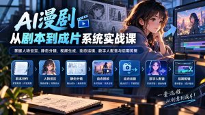 AI漫剧从剧本到成片系统实战课:掌握人物设定、静态分镜、视频生成、动态运镜、数字人配音与后期剪辑-聊项目