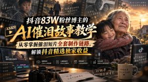 抖音83W粉丝博主的AI催泪故事教学,从零掌握催泪短片全套制作链路,解锁抖音精选独家收益-聊项目