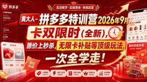 黄大人-拼多多特训营2026年9月,卡双限时(全新),原价上秒杀,无限卡补贴等顶级玩法,一次全学走!(更新0913)-聊项目