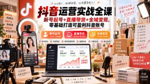 抖音运营实战全课｜新号起号+直播带货+全域变现，零基础打造可盈利抖音账号-聊项目