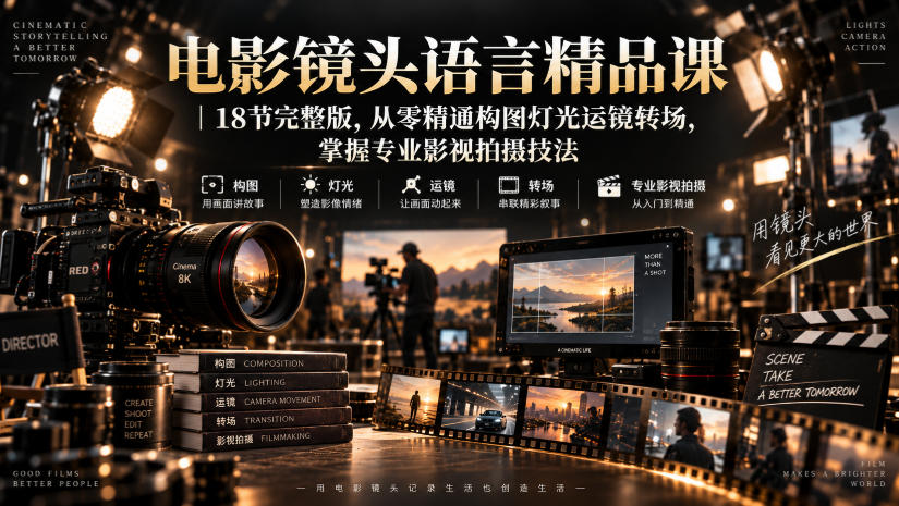 电影镜头语言精品课｜18节完整版，从零精通构图灯光运镜转场，掌握专业影视拍摄技法-聊项目