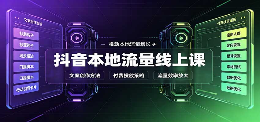 抖音本地流量线上课:账号搭建拍摄剪辑,文案创作与付费投放教学-聊项目