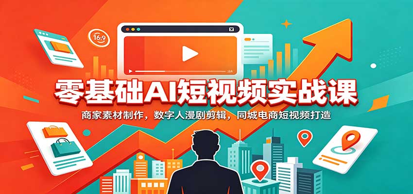 零基础AI短视频实战课:商家素材制作,数字人漫剧剪辑,同城电商短视频打造-聊项目