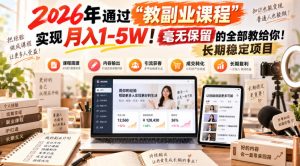 2026年通过“教副业课程”实现月入1-5W!毫无保留的全部教给你!长期稳定项目-聊项目