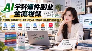 AI学科课件副业全流程课|对标分析+批量生图+PPT制作+文字还原+教案生成+商品上架与笔记引流变现-聊项目