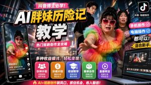 抖音博主的AI胖妹历险记教学，伙伴计划+分成计划+收徒+商单等多种收益，适合新手，手机电脑都可以操作-聊项目