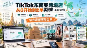 TikTok东南亚跨境店从0开始到出单实战课(基础+进阶)，店铺搭建、选品发货、达人对接、GMV投流，学完直接落地出单-聊项目