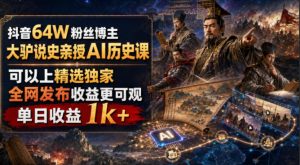 抖音64W粉丝博主大驴说史亲授AI历史课,可以上精选独家,全网发布收益更可观,单日收益1k+(更新)-聊项目