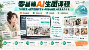 零基础AI生图课程,GPT配置+提示词高阶写法+跨境电商图文批量生成教程-聊项目