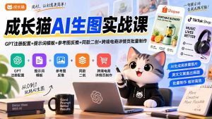 成长猫AI生图实战课|GPT注册配置+提示词模板+参考图反推+同款二创+跨境电商详情页批量制作-聊项目