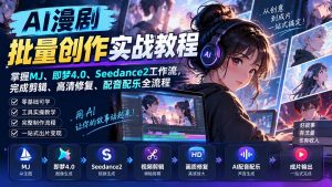 AI漫剧批量创作实战教程:掌握MJ、即梦4.0、Seedance2工作流,完成剪辑、高清修复、配音配乐全流程-聊项目