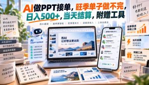 AI做PPT接单,旺季单子做不完,日入500+,当天结算,附赠工具【揭秘】-聊项目