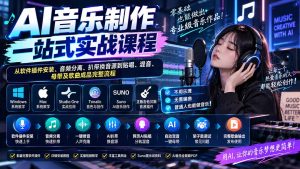 AI音乐制作一站式实战课程:从软件插件安装、音频分离、扒带换音源到贴唱、混音、母带及歌曲成品完整流程-聊项目