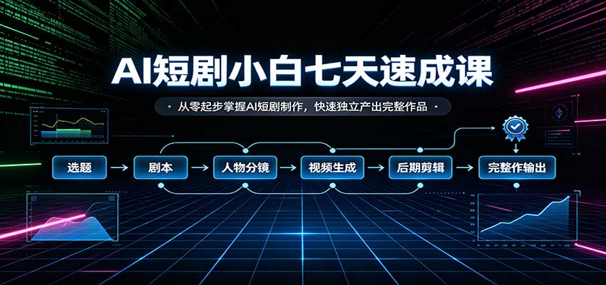 AI短剧小白七天速成课：从零起步掌握AI短剧制作，快速独立产出完整作品-聊项目