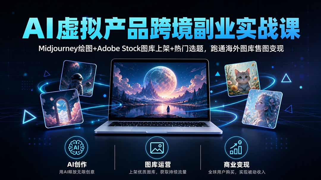 AI虚拟产品跨境副业实战课｜Midjourney绘图+Adobe Stock图库上架+热门选题，跑通海外图库售图变现-聊项目