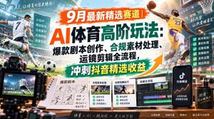 某大佬的9月最新精选赛道之AI体育顶级玩法,爆款剧本创作、版权规避、运镜剪辑全流程,稳拿抖音精选收益-聊项目