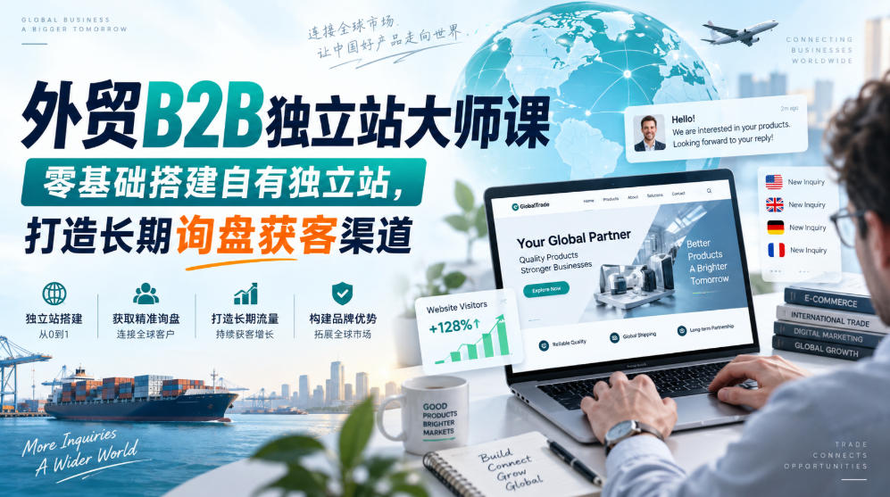 外贸B2B独立站大师课，零基础搭建自有独立站，打造长期询盘获客渠道-聊项目