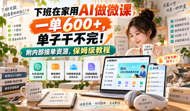 下班在家用AI做微课，一单600+，单子干不完！附内部接单资源，保姆级教程【揭秘】-聊项目
