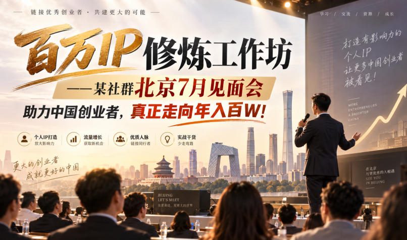 百万IP修炼工作坊——某社群北京7月见面会，助力中国创业者，真正走向年入百W!-聊项目